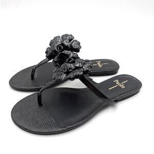 Linea Paolo Laurel Flower Sandals Open Toe Women's Black Size US8M EU38.5